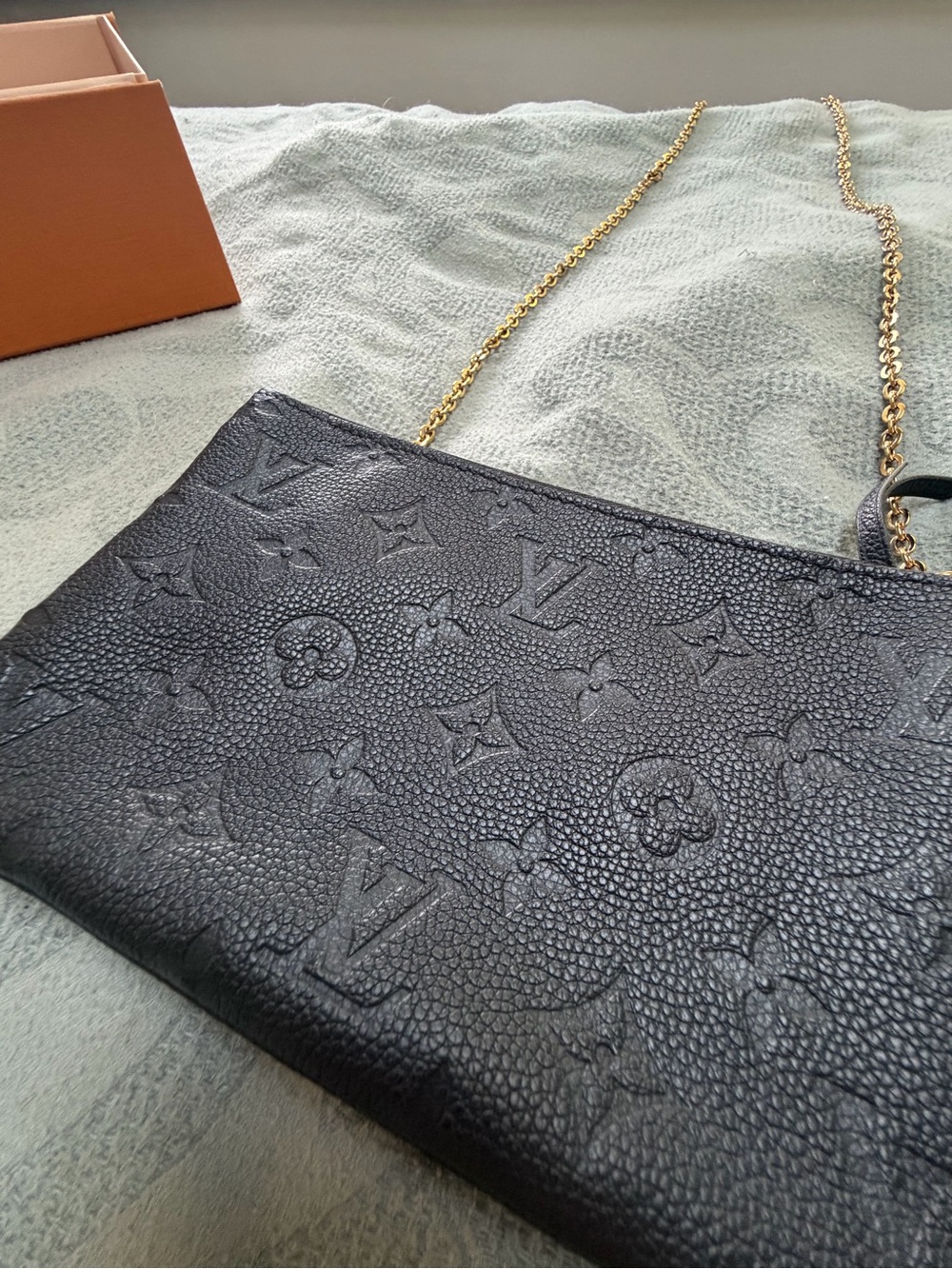 Black Embossed Leather Chain Shoulder Bag